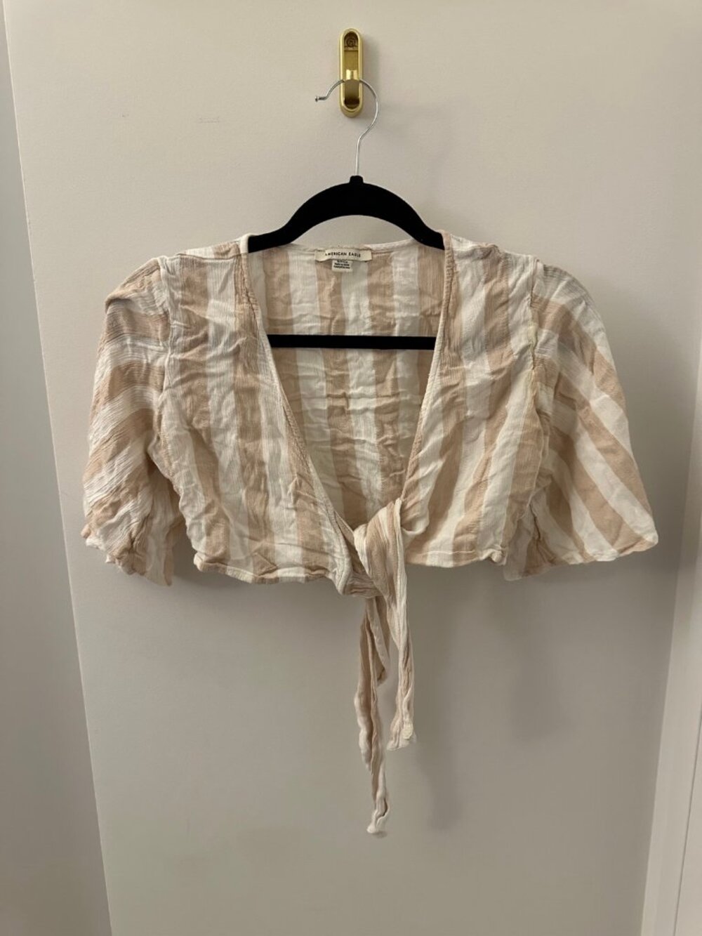 American Eagle Striped Tie-Front Crop Top S